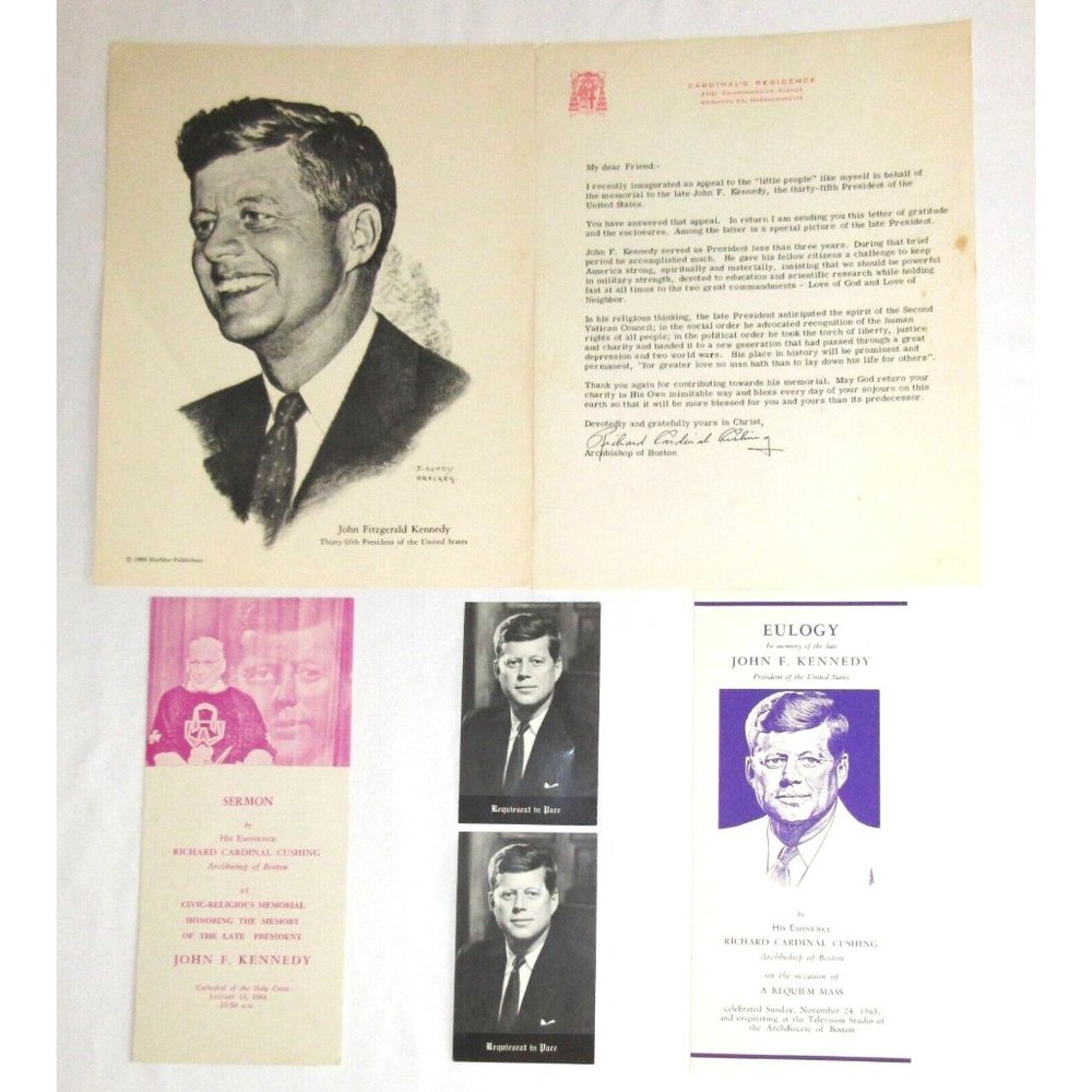 John F. Kennedy Genuine 6 Piece Set Cardinal Cushing Requiem Mass Sermon Eulogy